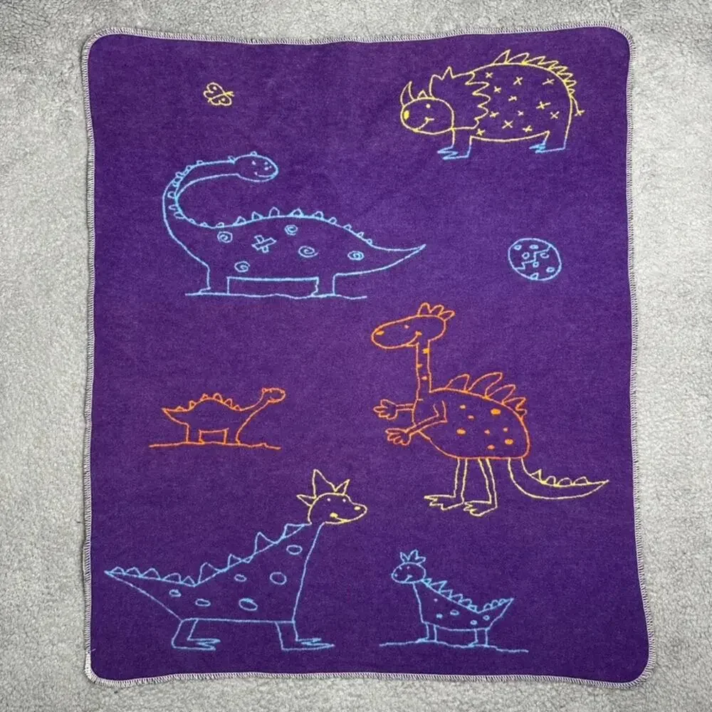 David Fussenegger Reversible Colorful Baby Blanket Cotton Blend Dinosaur Pattern